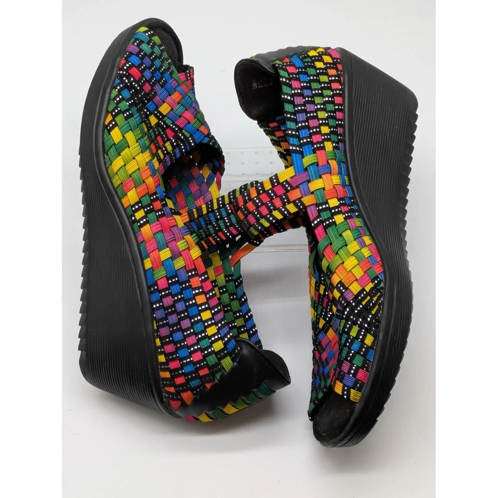 Baretraps Women's 8.5M Rainbow Woven Memory Foam Wedge Sandals Comfort Shoes